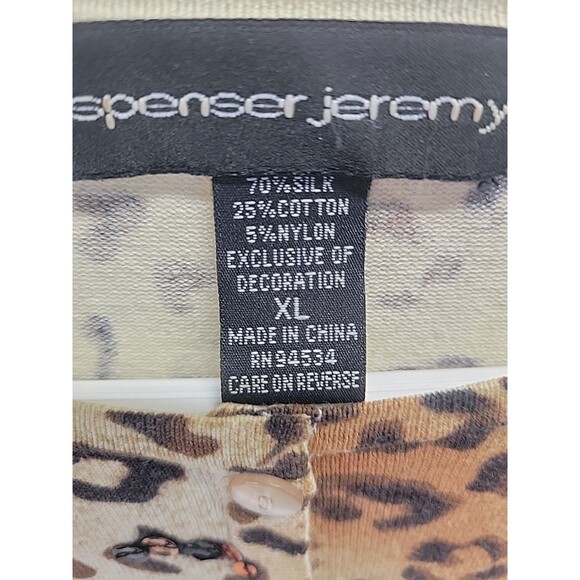 Spenser Jeremy Cheetah Print Silk Blend Crew Neck Button Down Cardigan Size XL - Picture 4 of 11